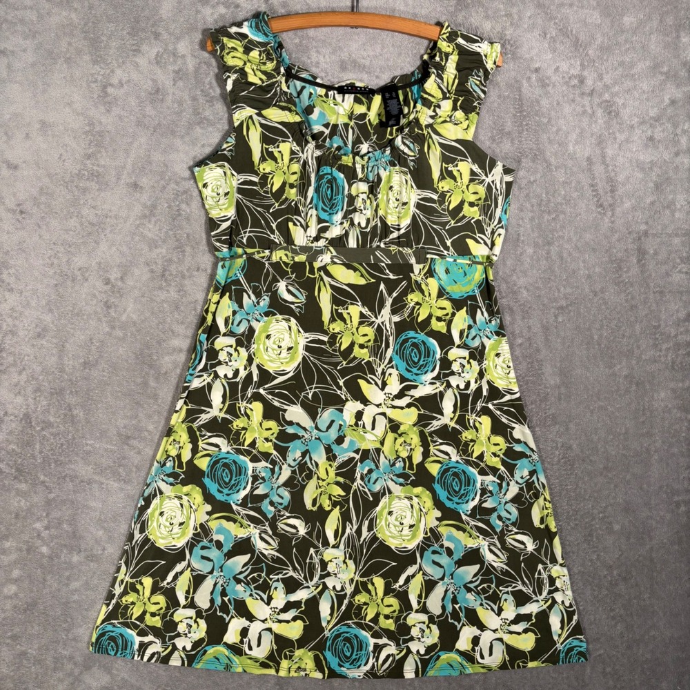 Vntg Axcess Babydoll Floral‎ Empire Waist Sleeveless Dress XL Brown Fairy Grunge